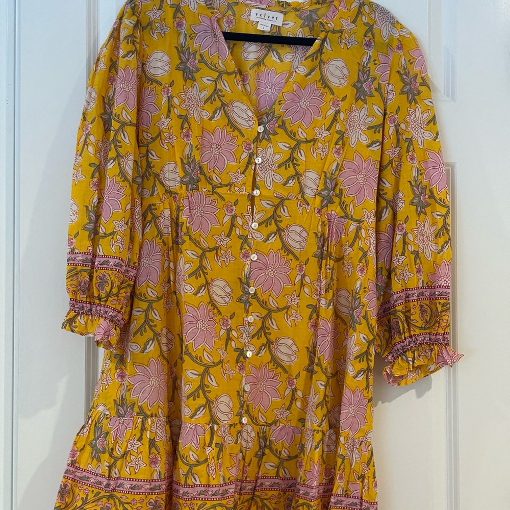 Velvet by Graham & Spencer Yellow and Pink Floral Mini Dress